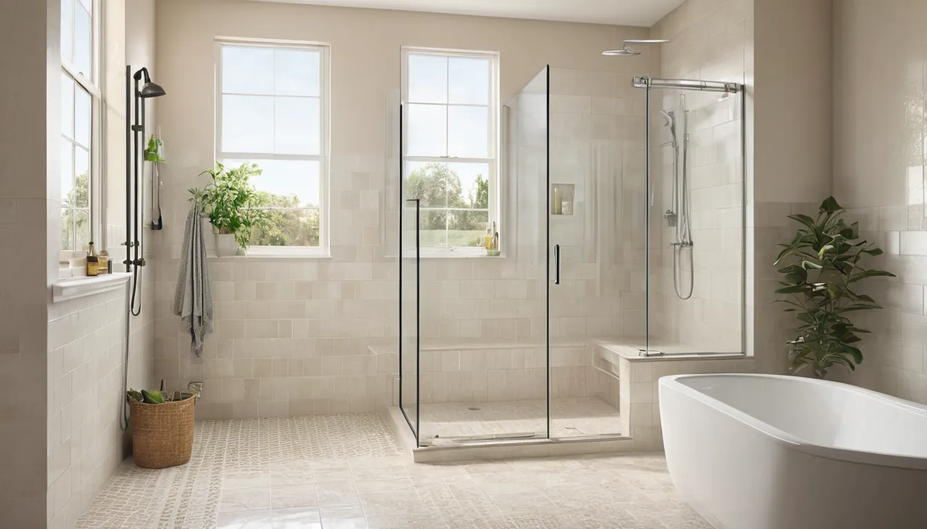 Homeowner smiling in a bright, newly converted low-entry walk-in shower in a Johns Creek home